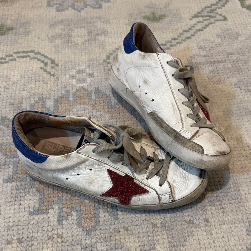 Golden Goose White and Pink Star Sneakers